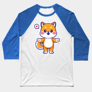 Cute Shiba Inu Dog Hug Cartoon Baseball T-Shirt